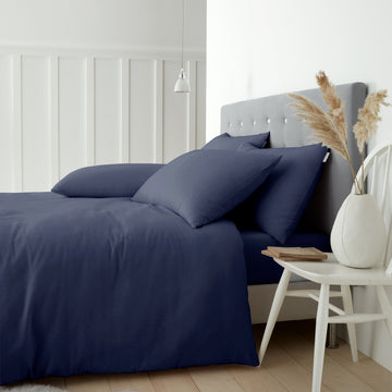 Brushed Cotton Duvet Cover Set - Navy Blue
