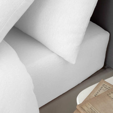 Drap-housse profond en coton brossé (32 cm) - Blanc
