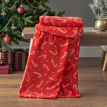 Christmas Candy Cane Blanket Throw - Red