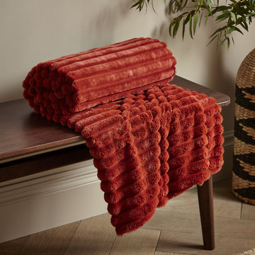 Cosy Ribbed Blanket Throw - Burnt Orange