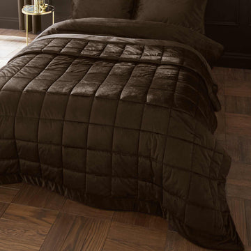 Kingsley Matt Velvet Bedspread - Chocolate