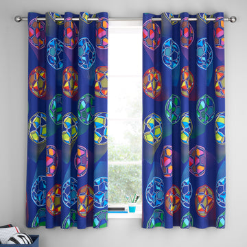 Bright Football Eyelet Curtains - Navy Blue