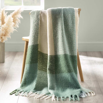Faux Mohair Check Blanket Throw - Green