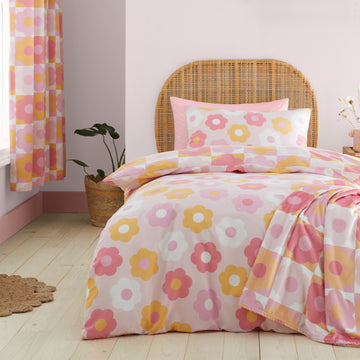 Retro Daisy Duvet Cover Set - Pink