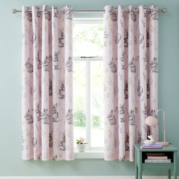 Bunny Tails Ditsy Flowers Eyelet Curtains - Pink