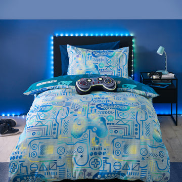 Gamer-Bettdeckenbezug-Set – Grau