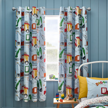 Kids Digger Dreams Eyelet Curtains - Blue