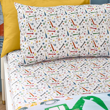 Digger Dreams Fitted Sheet - Blue