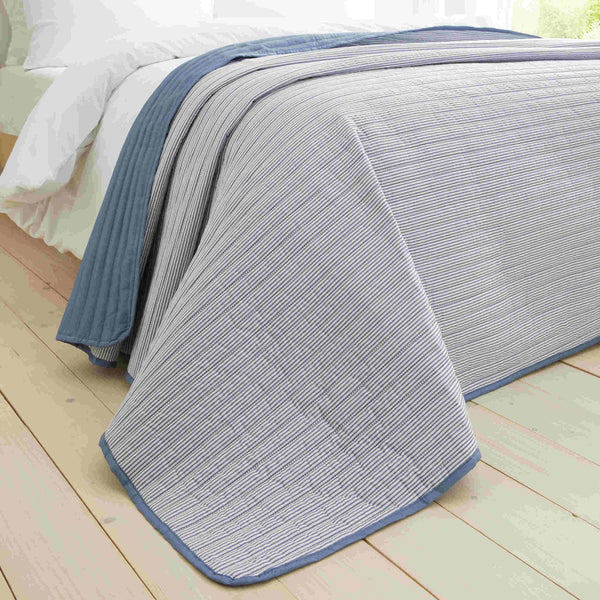 Catherine Lansfield Stripe Bedspread - Blue - Williamsons Factory Shop