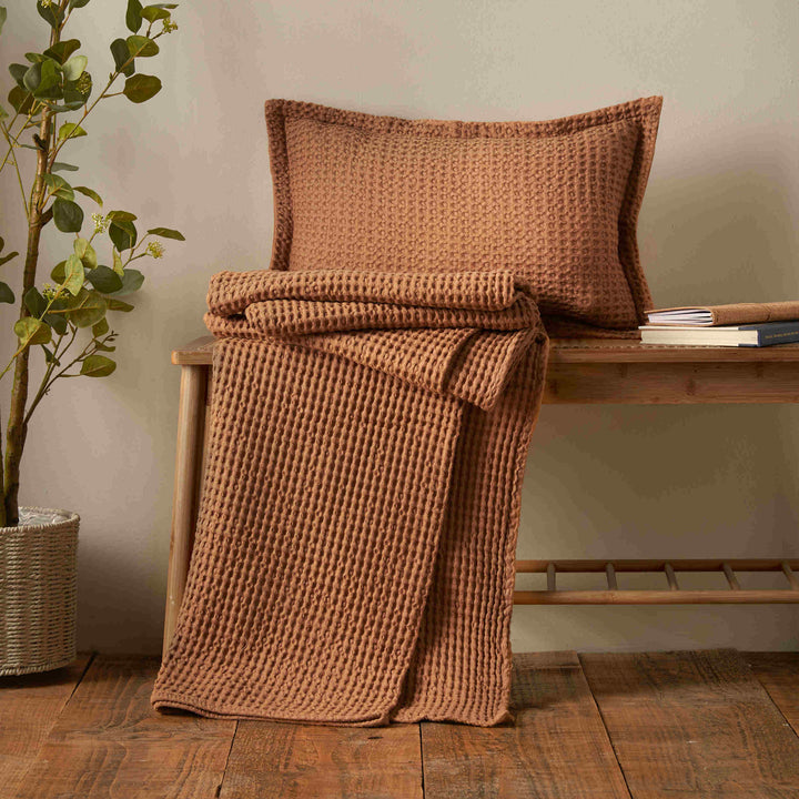 Pineapple Elephant Jaipur Chunky Waffle Cushion - Caramel - Williamsons Factory Shop