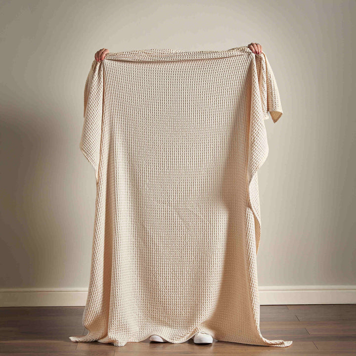 Pineapple Elephant Jaipur Chunky Waffle Throw - Natural - Williamsons Factory Shop