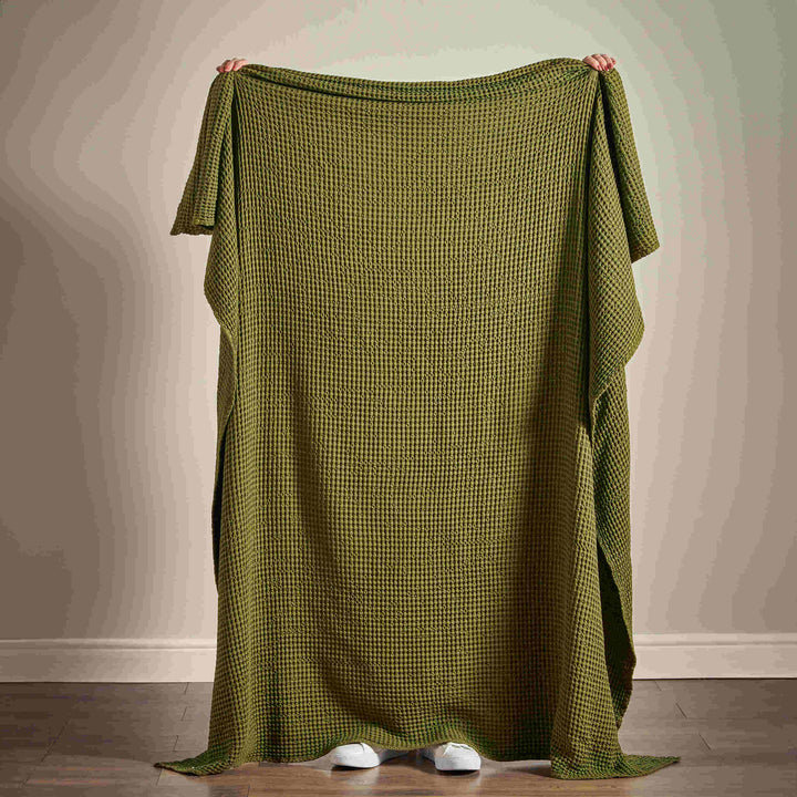 Pineapple Elephant Jaipur Chunky Waffle Throw - Olive - Williamsons Factory Shop