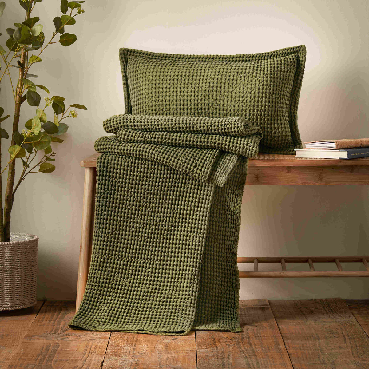 Pineapple Elephant Jaipur Chunky Waffle Throw - Olive