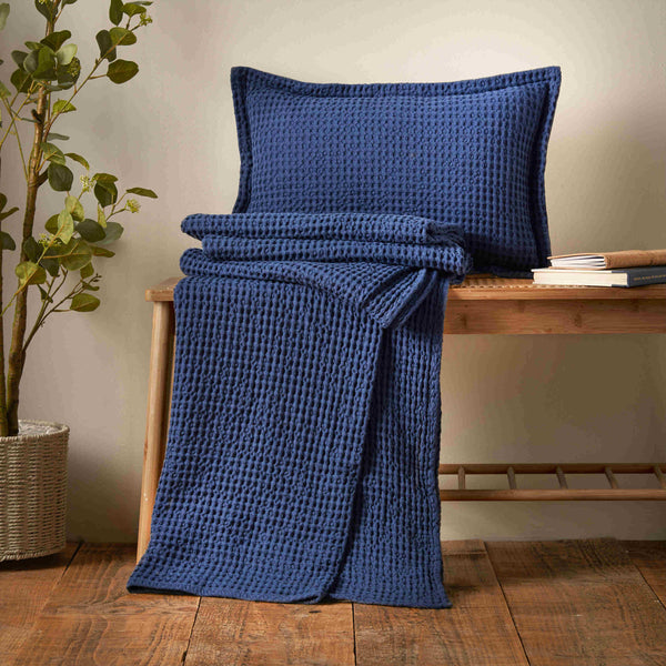 Pineapple Elephant Jaipur Chunky Waffle Throw - Navy