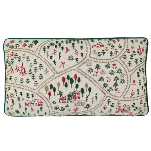 Christmas Ski Village Cushion - Natural