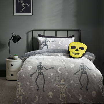 Halloween Skeleton Fleece Duvet Cover Set - Grey