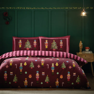 Christmas Nutcracker Stripe Duvet Cover Set - Plum