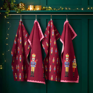 Christmas Nutcracker Tea Towels (4 Pack) - Plum