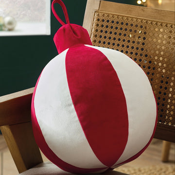 Christmas Bauble 3D Shaped Cushion - White / Red