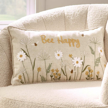 Bee Happy Cushion - Natural