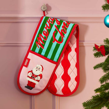Santa Double Oven Glove - Bright