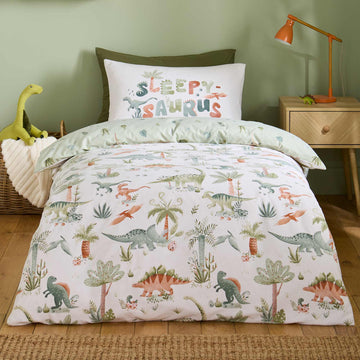 Brushed Sleepy Saurus Dino Duvet Cover Set - Cream