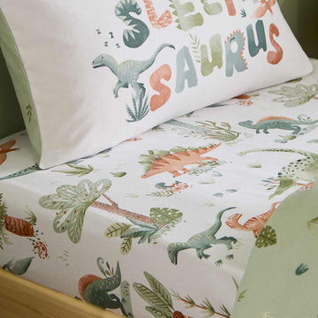 Brushed Sleepy Saurus Dino Fitted Sheet - Cream