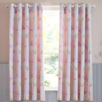 Ombre Butterflies Eyelet Curtains - Pink