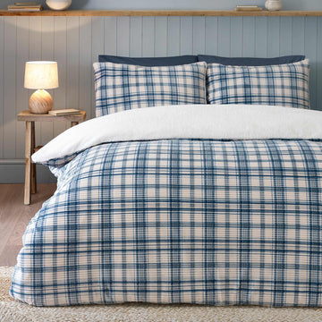Cosy Ribbed Check Duvet Cover Set - Blue
