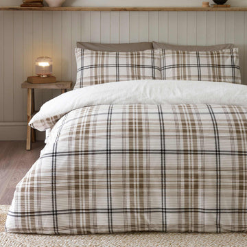 Cosy Ribbed Check Duvet Cover Set - Natural