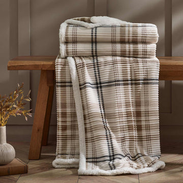 Cosy Ribbed Check Blanket Throw - Natural