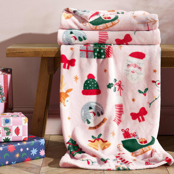 Christmas Happy Holidays Blanket Throw - Pink