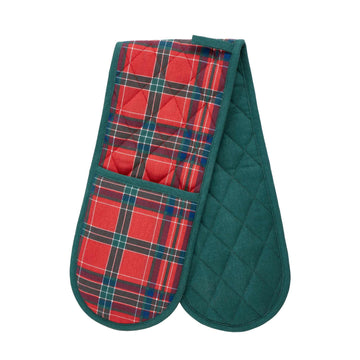 Christmas Tartan Check Double Oven Glove - Red