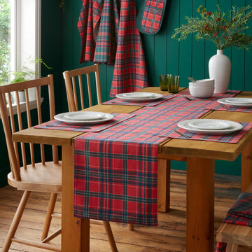 Christmas Tartan Check Table Runner - Red