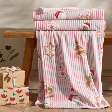 Christmas Gingerbread Stripe Blanket Throw - Natural