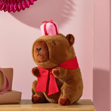Christmas Capybara 3D Shaped Cushion - Brown