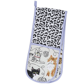 Feline Friends Double Oven Glove - Grey