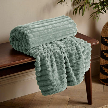 Cosy Ribbed Blanket Throw - Green