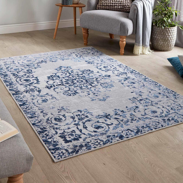 Fusion Faraday Washable Rug - Blue - Williamsons Factory Shop