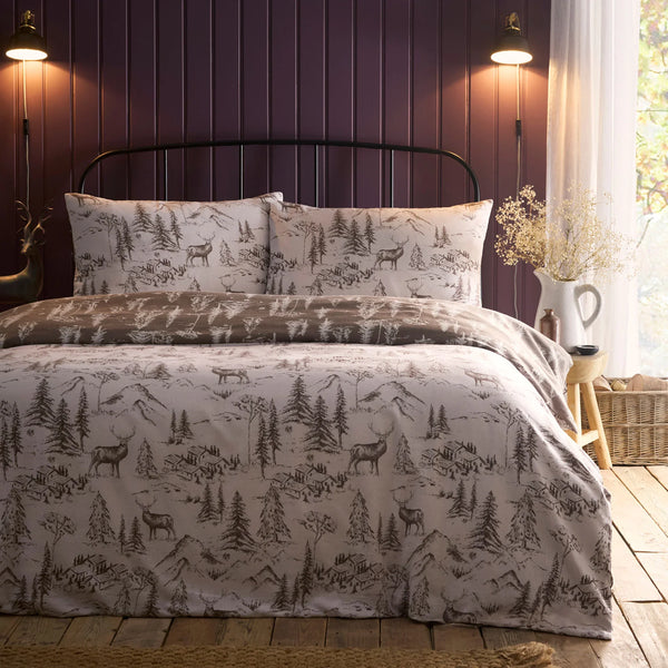 D & D Alpine Stag Brushed Cotton Duvet Cover Set - Natural
