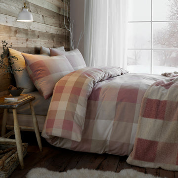 Appletree Hygge Ashford Bettbezug-Set aus gebürsteter Baumwolle mit Karomuster – Naturfarben