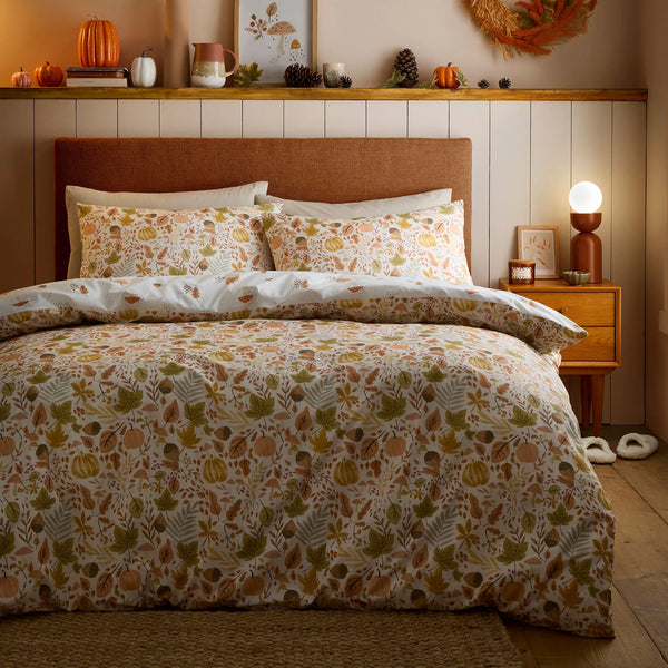 D & D Design Autumn Foliage Reversible Duvet Cover Set - Natural