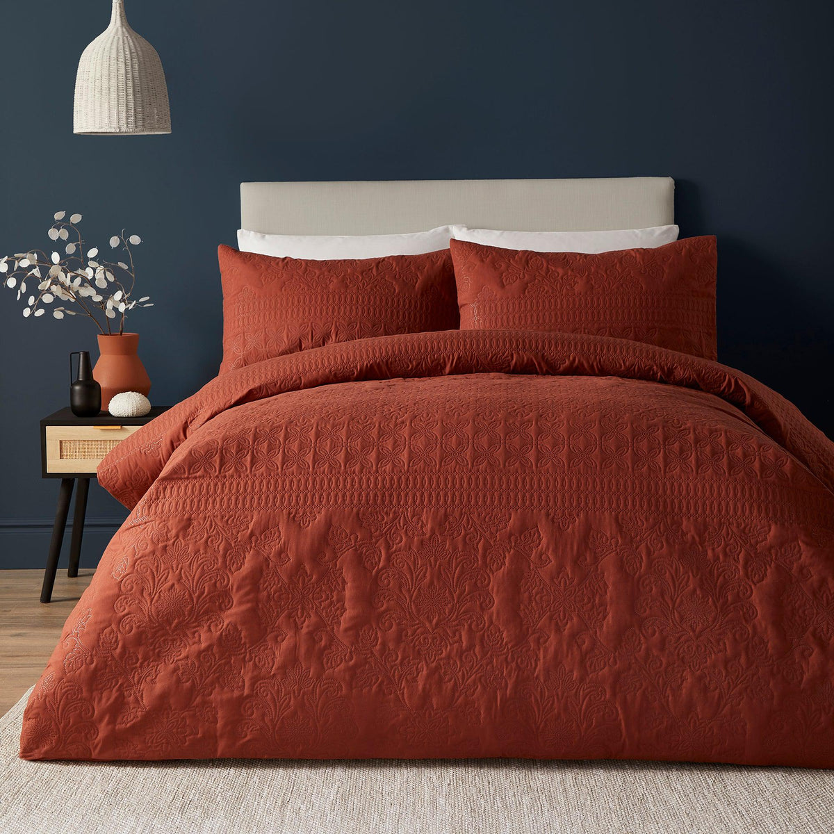 Serene Avery Stripe Duvet Cover Set - Terracotta