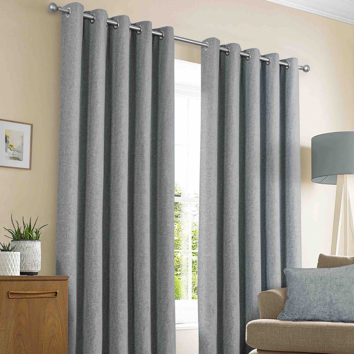 Sundour Amberley Eyelet Curtains - Nickel - Williamsons Home