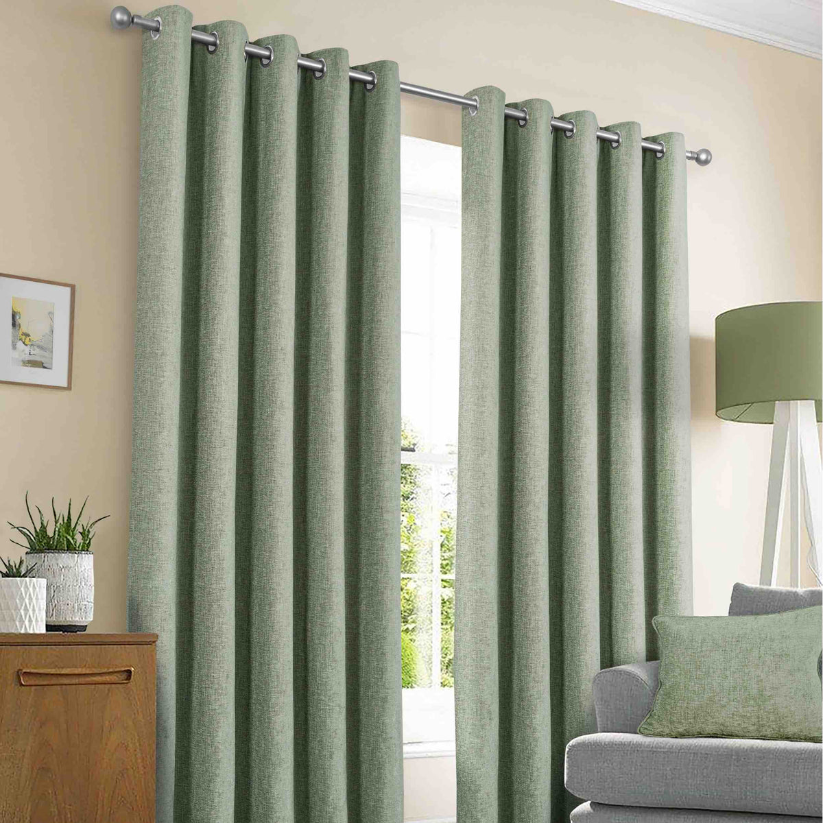Sundour Amberley Eyelet Curtains - Sage - Williamsons Home