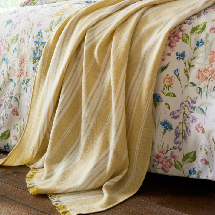 Laura Ashley Ardley Stripe Throw - Ochre - Williamsons Factory Shop
