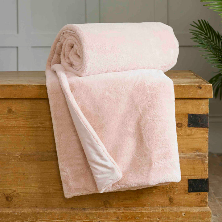 Aspen Faux Fur Quilted Throw - Blush - Williamsons Factory Shop