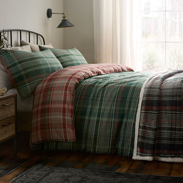 Bennet Check Brushed Cotton Duvet Cover Set - Green