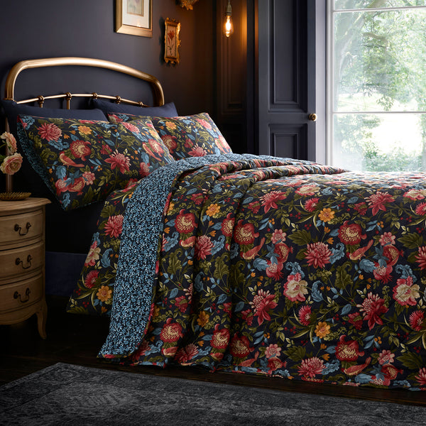 D & D Bejewelled Quilted Bedspread - Navy