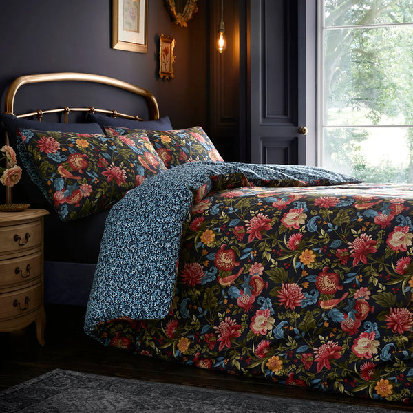 D & D Design Bejewelled Cotton Duvet Cover Set - Navy